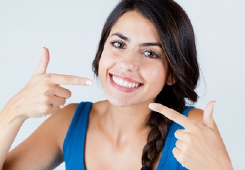 woman pointing smiling